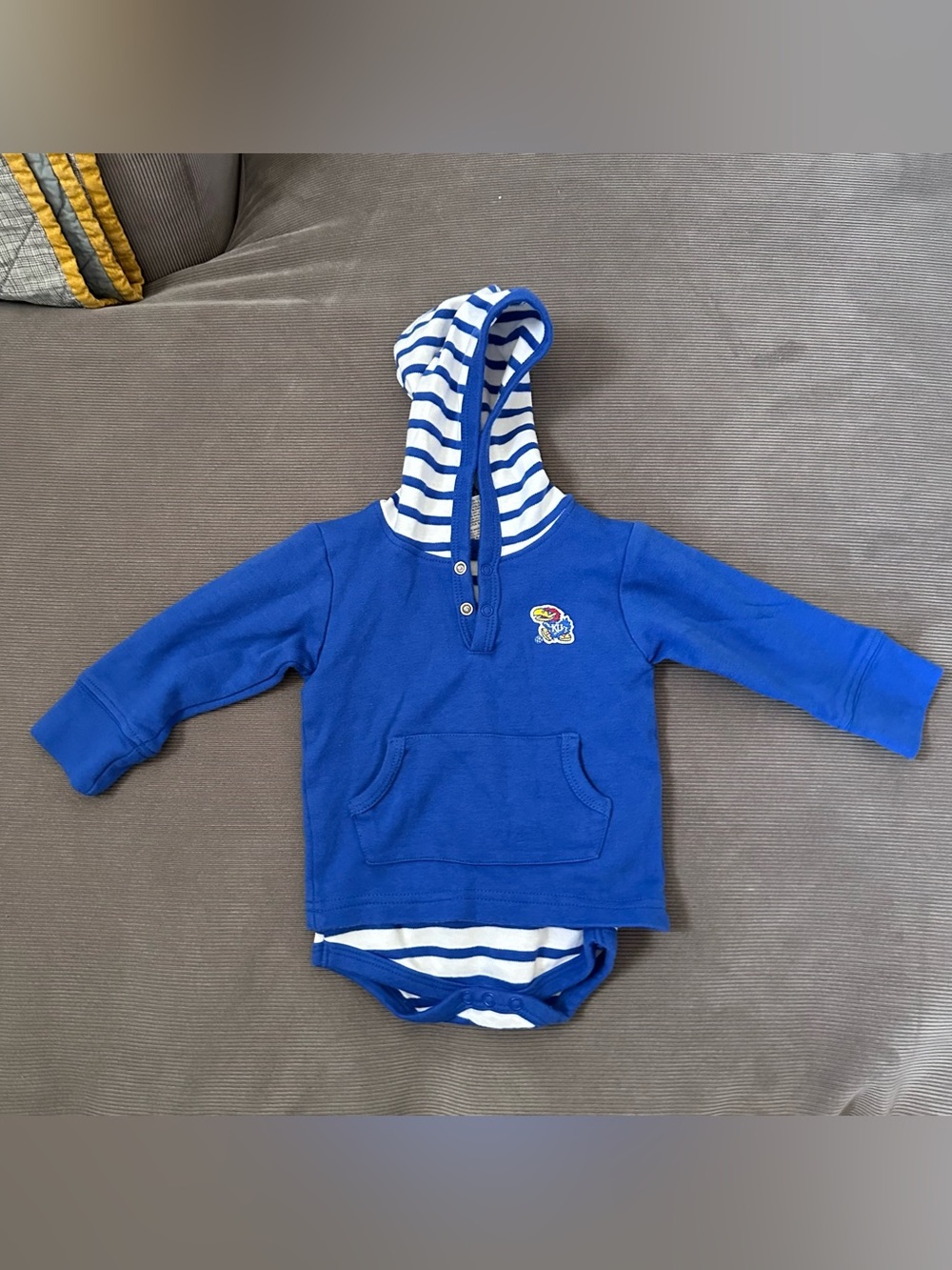 Two Feet Ahead NCAA Kansas Jayhawks Baby Striped Hooded Shirt 12M Snap Bottom